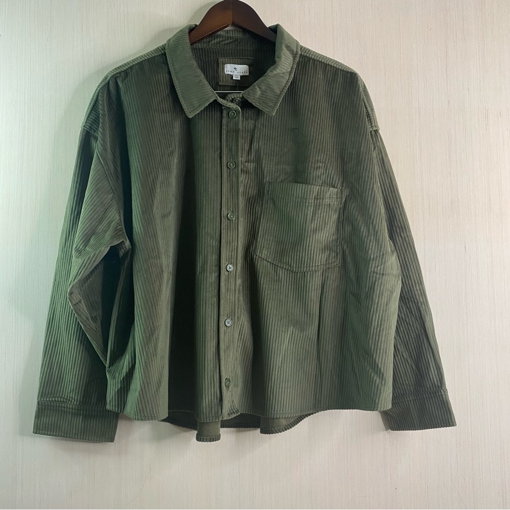 NWT True Craft Women’s Long Sleeve Button Up Olive Green Corduroy Top 2X